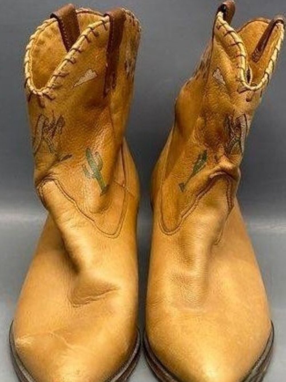 Excellent Vintage Zodiac Native American Painted brn Leather Ankle Boots size 9 - Picture 5 of 12